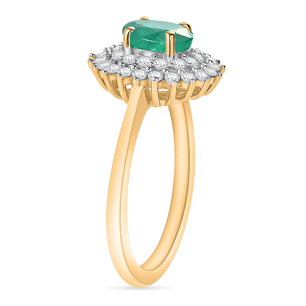 D'Joy Kagem Zambian Emerald and Diamond 1.30 ctw Sunburst Ring in 18K Vermeil Yellow Gold Over Sterling Silver (Size 10.0) image number 2