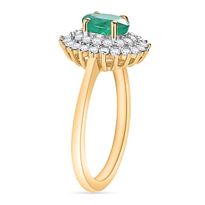 D'Joy Kagem Zambian Emerald and Diamond 1.30 ctw Sunburst Ring in 18K Vermeil Yellow Gold Over Sterling Silver (Size 10.0)