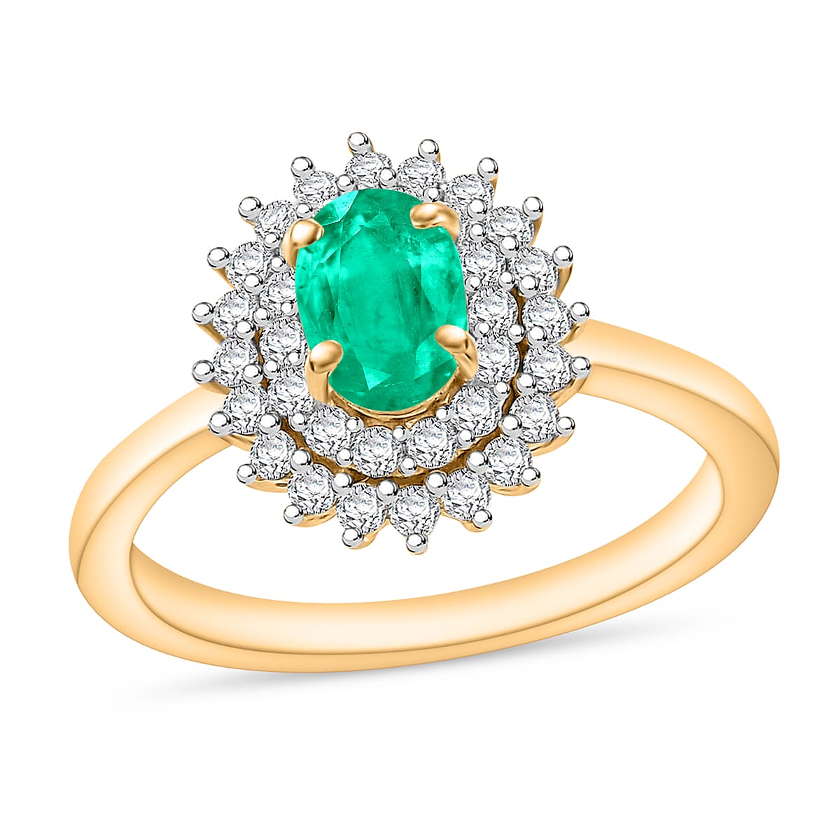 Luxoro Premium Kagem Zambian Emerald and G-H I2 Diamond 1.30 ctw Ring in 14K Yellow Gold (Size  10.0) image number 0