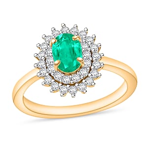Luxoro Premium Kagem Zambian Emerald and G-H I2 Diamond 1.30 ctw Ring in 14K Yellow Gold (Size  10.0)