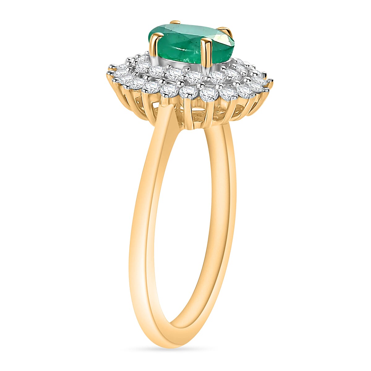 Luxoro Premium Kagem Zambian Emerald and G-H I2 Diamond 1.30 ctw Ring in 14K Yellow Gold (Size  10.0) image number 2