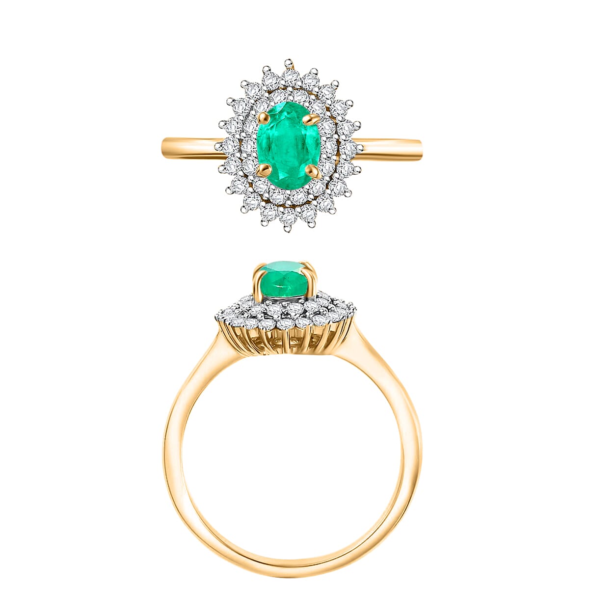 Luxoro Premium Kagem Zambian Emerald and G-H I2 Diamond 1.30 ctw Ring in 14K Yellow Gold (Size  10.0) image number 3