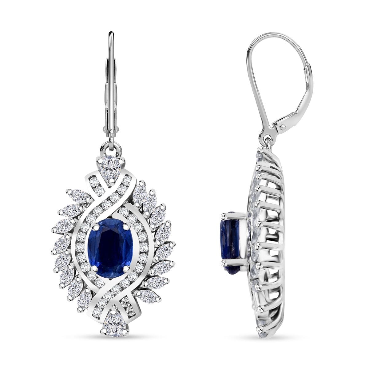Kashmir Kyanite and White Zircon 6.60 ctw Earrings in Rhodium Over Sterling Silver image number 0
