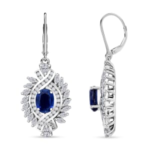 Kashmir Kyanite and White Zircon 6.60 ctw Earrings in Rhodium Over Sterling Silver