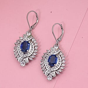 D'Joy Kashmir Kyanite and White Zircon 6.60 ctw Twilight Crest Earrings in Rhodium Over Sterling Silver