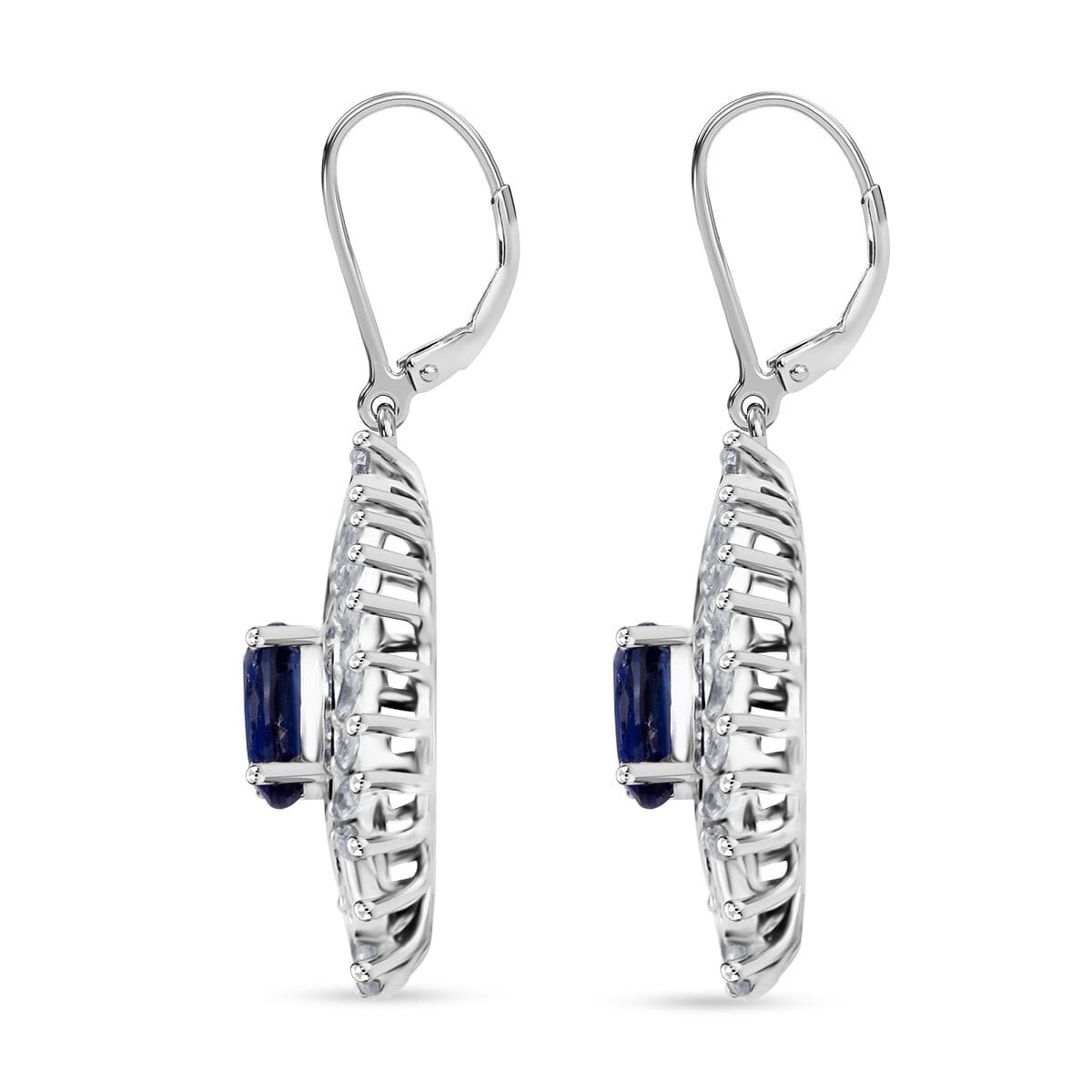 Kashmir Kyanite and White Zircon 6.60 ctw Earrings in Rhodium Over Sterling Silver image number 3