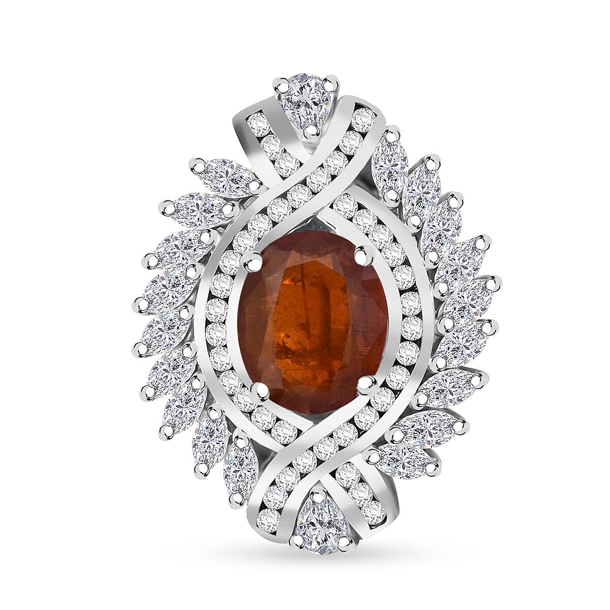 D'Joy Tangerine Kyanite and White Zircon 7.75 ctw Twilight Crest Ring in Rhodium Over Sterling Silver (Size 10.0) image number 0