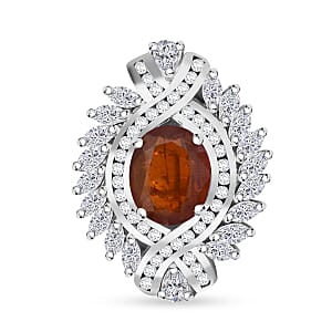 D'Joy Tangerine Kyanite and White Zircon 7.75 ctw Twilight Crest Ring in Rhodium Over Sterling Silver (Size 10.0)
