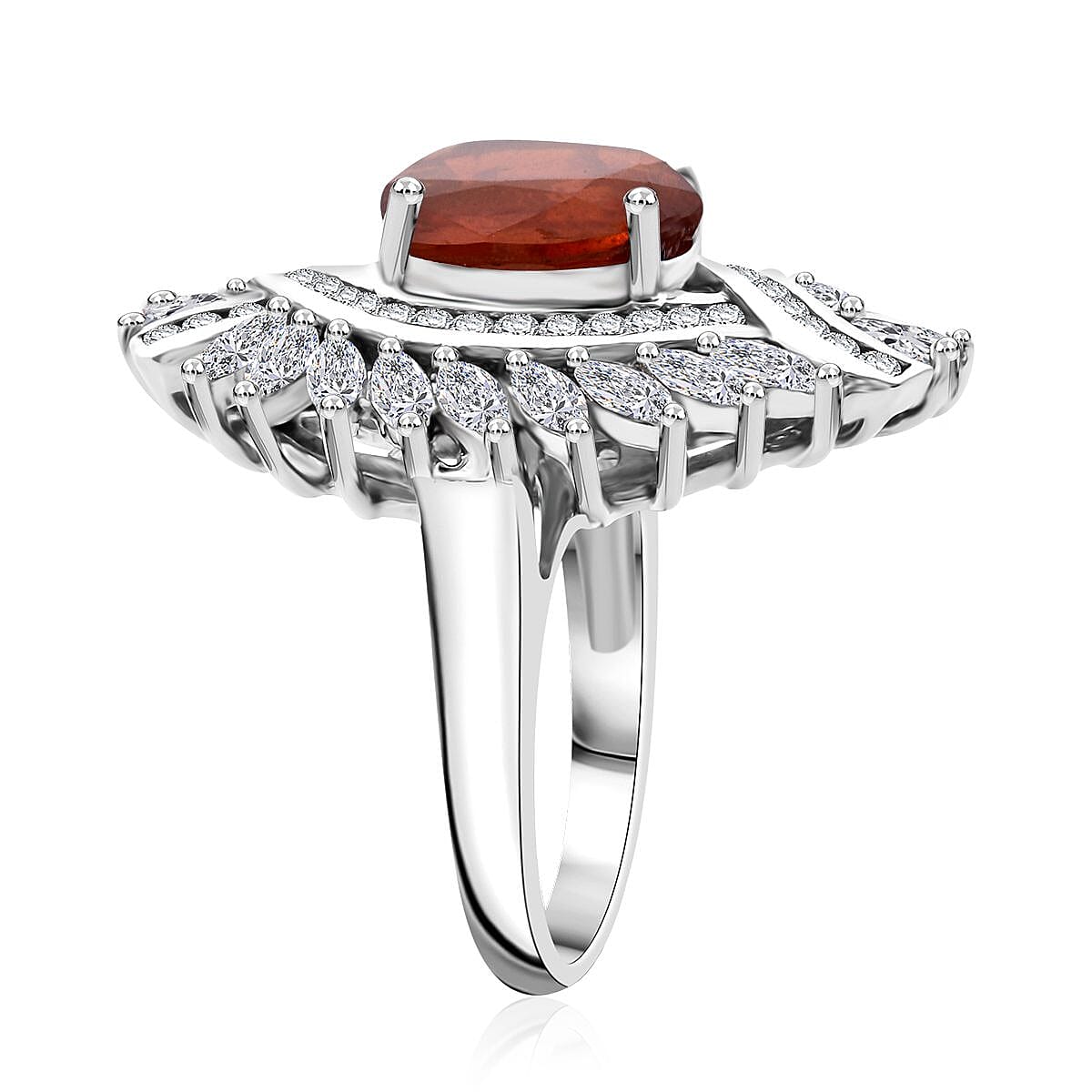 D'Joy Tangerine Kyanite and White Zircon 7.75 ctw Twilight Crest Ring in Rhodium Over Sterling Silver (Size 10.0)