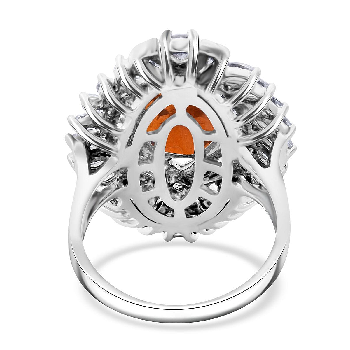 D'Joy Tangerine Kyanite and White Zircon 7.75 ctw Twilight Crest Ring in Rhodium Over Sterling Silver (Size 10.0)