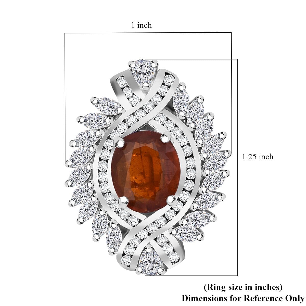 D'Joy Tangerine Kyanite and White Zircon 7.75 ctw Twilight Crest Ring in Rhodium Over Sterling Silver (Size 10.0)