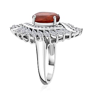 D'Joy Tangerine Kyanite and White Zircon 7.75 ctw Twilight Crest Ring in Rhodium Over Sterling Silver (Size 7.0)