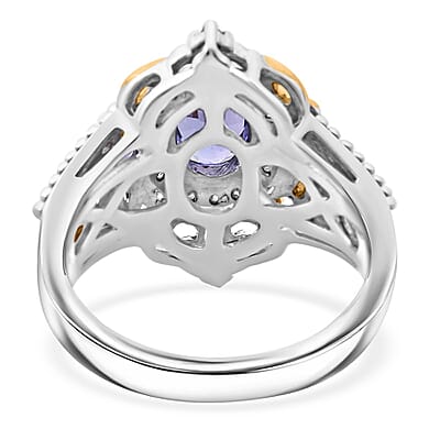 D'Joy Tanzanite and White Zircon 1.85 ctw Blooming Lotus Ring in Vermeil YG and Rhodium Over Sterling Silver (Size 10.0)