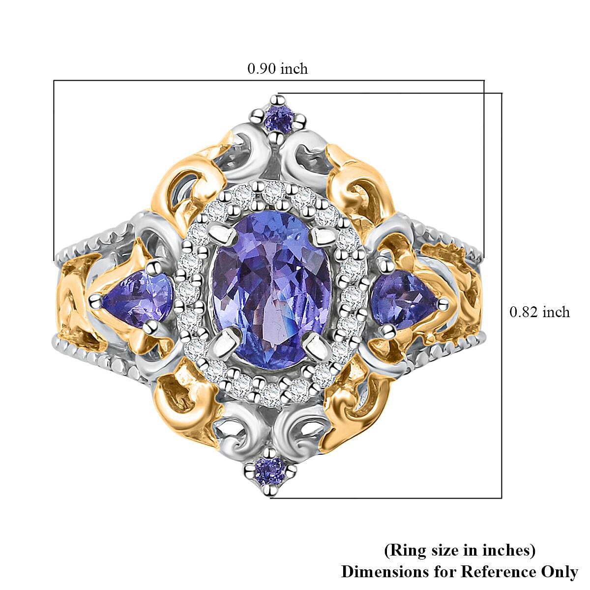 D'Joy Tanzanite and White Zircon 1.85 ctw Blooming Lotus Ring in Vermeil YG and Rhodium Over Sterling Silver (Size 6.0) image number 5