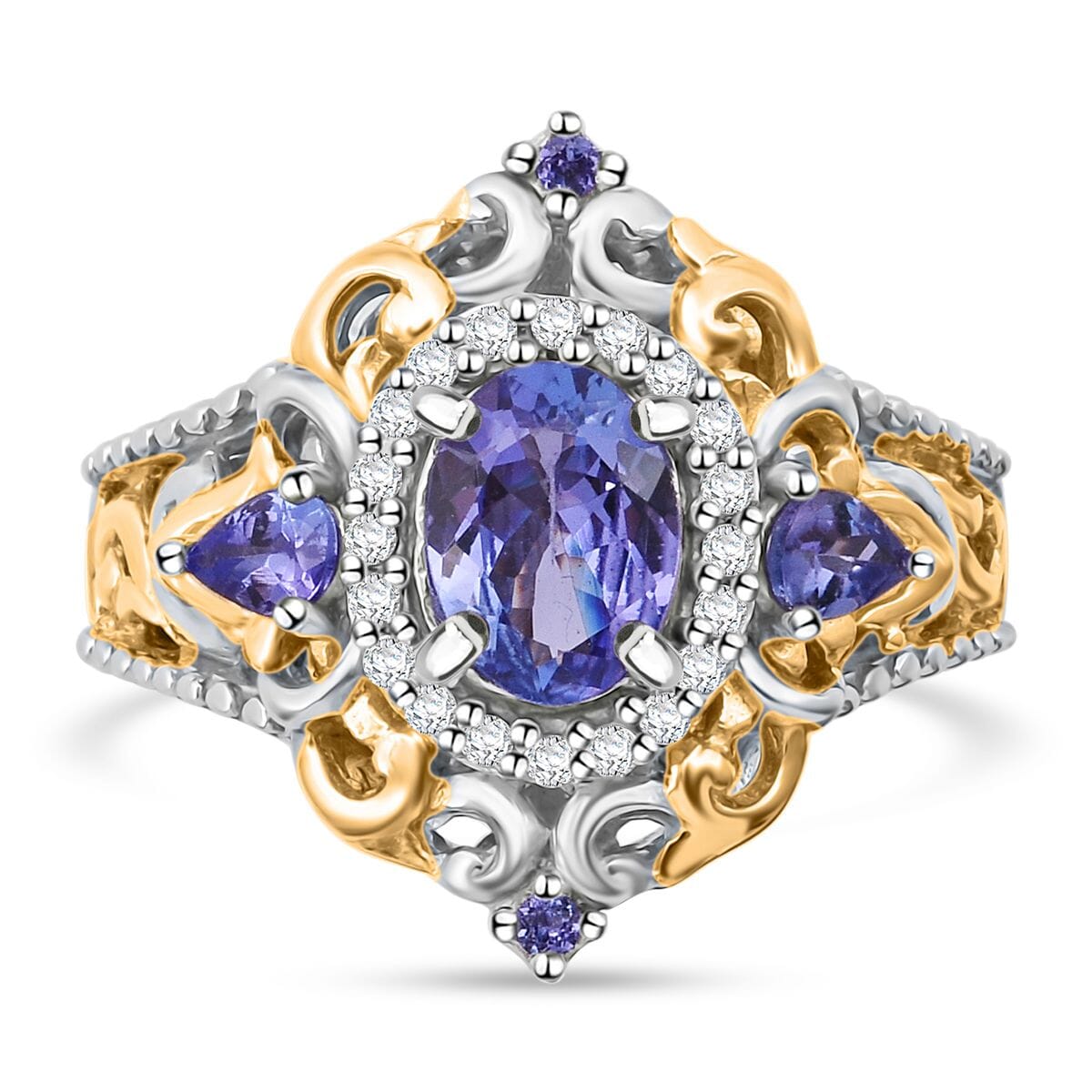 D'Joy Tanzanite and White Zircon 1.85 ctw Ring in Vermeil YG and Rhodium Over Sterling Silver (Size 8.0) image number 0