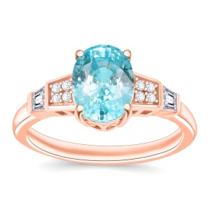 Cambodian Blue Zircon and White Zircon 3.46 ctw Ring in 18K Vermeil Rose Gold Over Sterling Silver (Size  10.0)