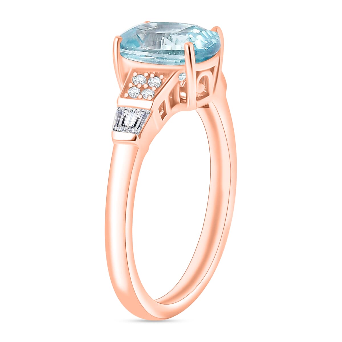 Cambodian Blue Zircon and White Zircon 3.46 ctw Ring in 18K Vermeil Rose Gold Over Sterling Silver (Size  10.0) image number 2