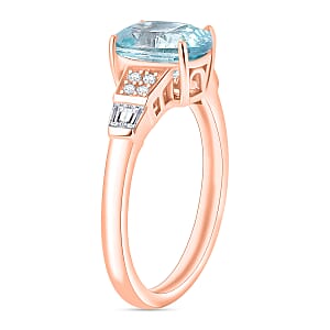 Cambodian Blue Zircon and White Zircon 3.46 ctw Ring in 18K Vermeil Rose Gold Over Sterling Silver (Size  10.0) (Del. in 10-12 Days)