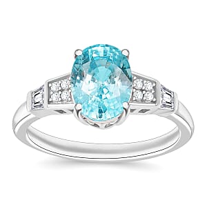 Cambodian Blue Zircon and White Zircon 3.46 ctw Ring in Rhodium Over Sterling Silver (Size  4.5)