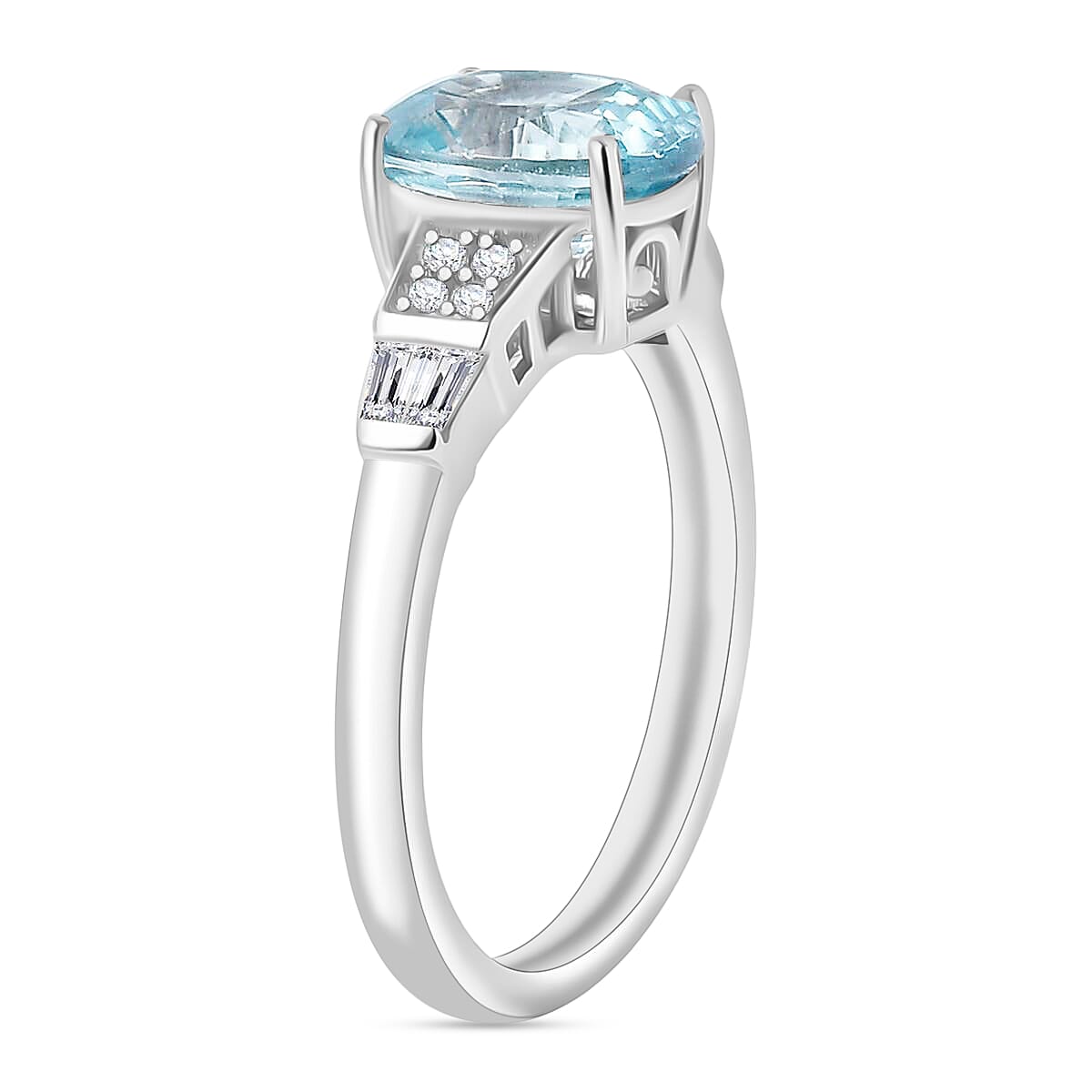 Cambodian Blue Zircon and White Zircon 3.46 ctw Ring in Rhodium Over Sterling Silver (Size  4.5) image number 2
