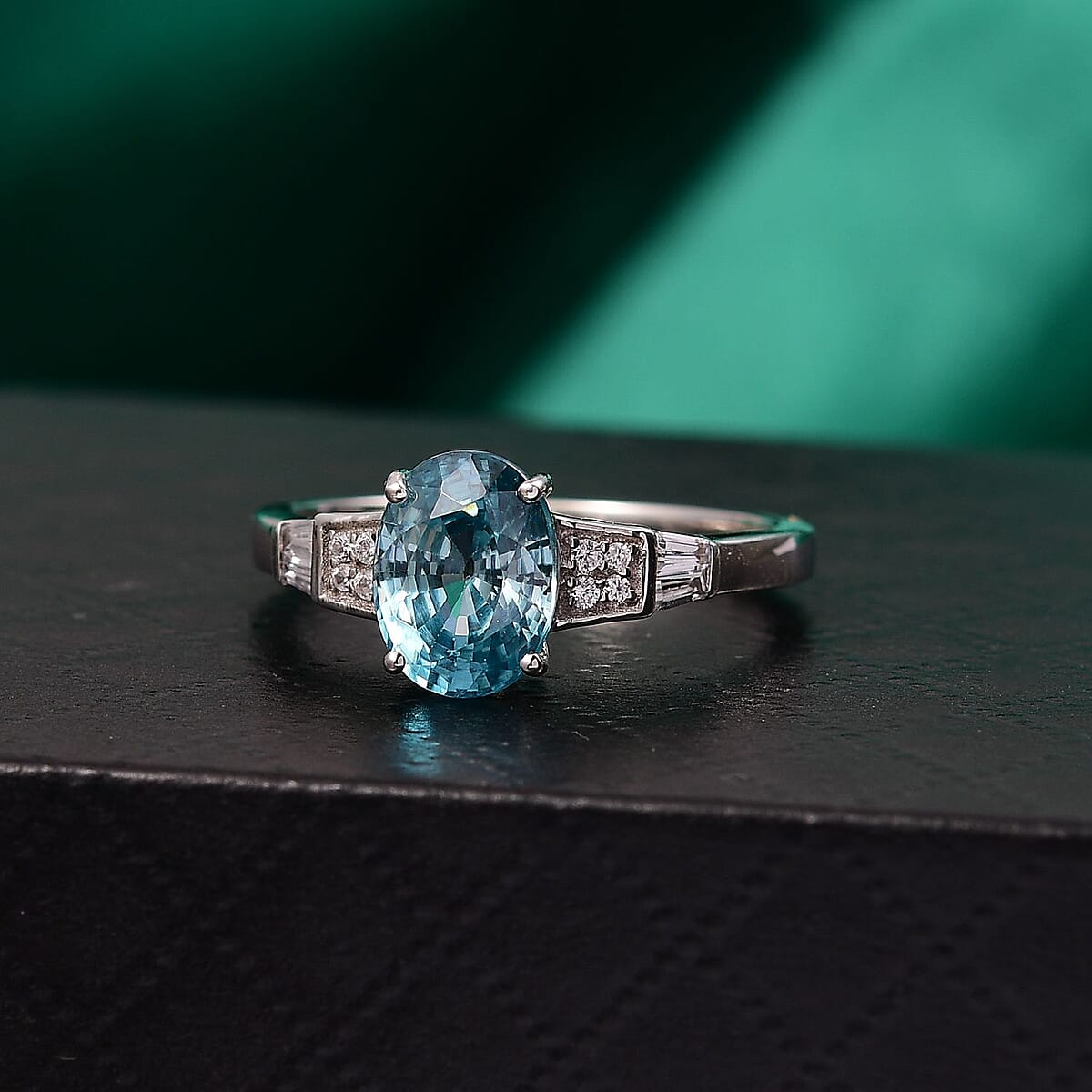 Cambodian Blue Zircon and White Zircon 3.40 ctw Ring in Rhodium Over Sterling Silver (Size 8.0) image number 1