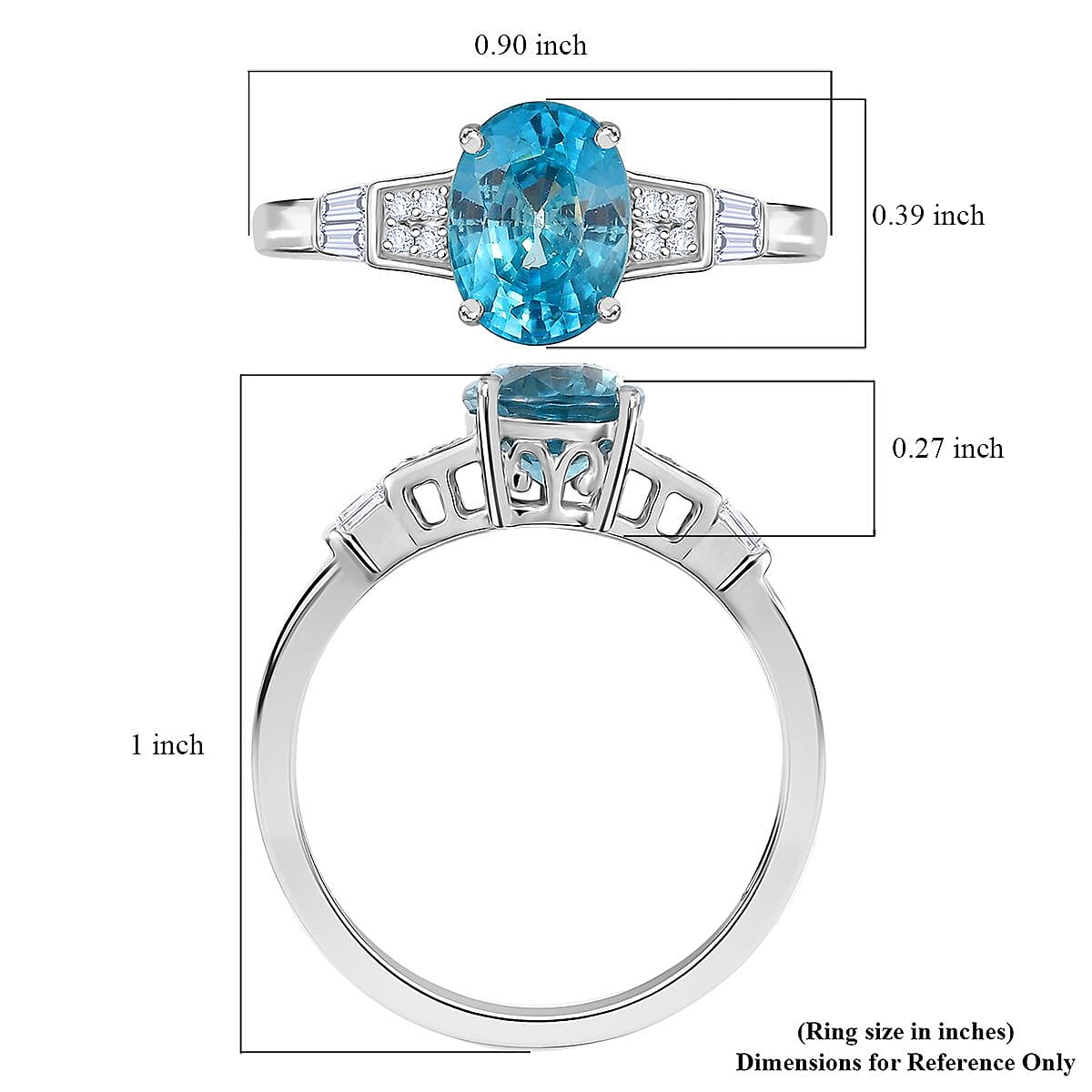 Cambodian Blue Zircon and White Zircon 3.40 ctw Ring in Rhodium Over Sterling Silver (Size 8.0) image number 5