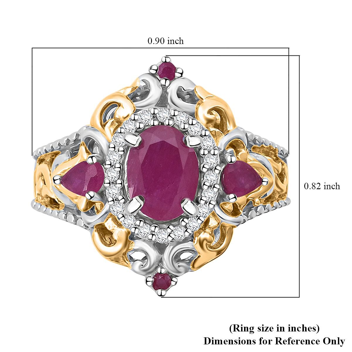 D'Joy Mozambique Ruby and White Zircon 2.25 ctw Blooming Lotus Ring in Vermeil YG and Rhodium Over Sterling Silver (Size 10.0) image number 5