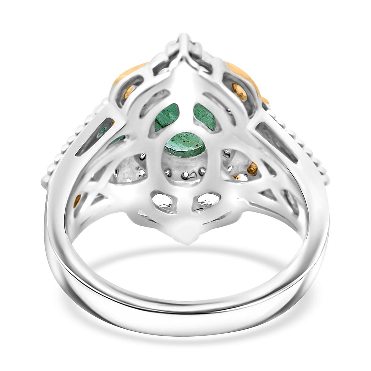 D'Joy Kazem Zambian Emerald and White Zircon 1.70 ctw Blooming Lotus Ring in Vermeil YG and Rhodium Over Sterling Silver (Size 10.0) image number 4