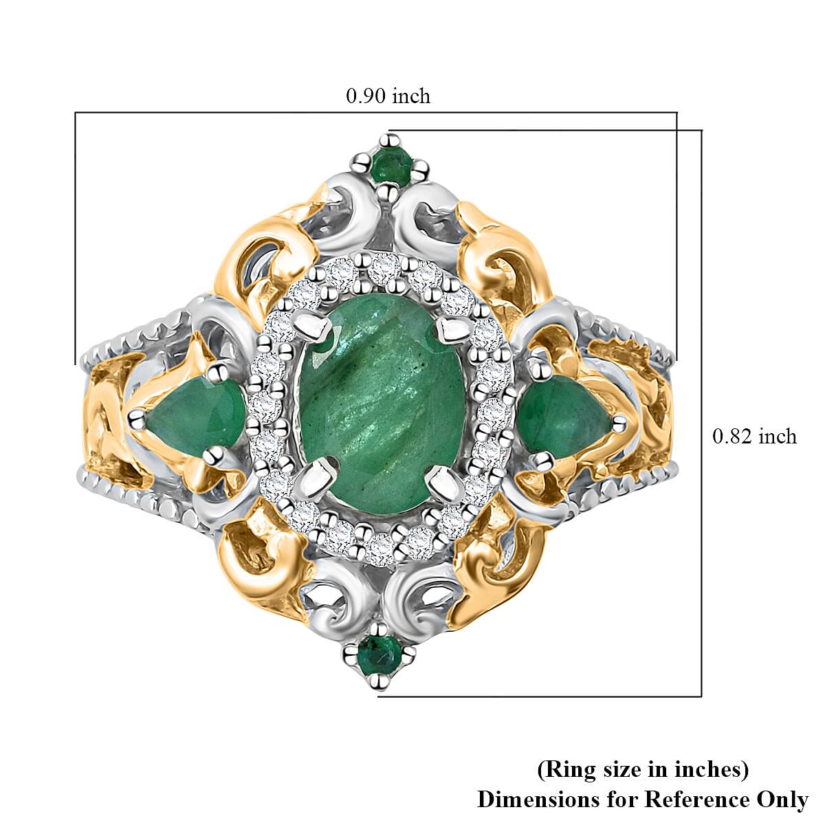 D'Joy Kazem Zambian Emerald and White Zircon 1.70 ctw Blooming Lotus Ring in Vermeil YG and Rhodium Over Sterling Silver (Size 10.0) image number 5
