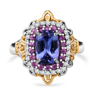 D'Joy Tanzanite and Multi Gemstone 2.15 ctw Celestial Harmony Ring in Vermeil YG and Rhodium Over Sterling Silver (Size 10.0)