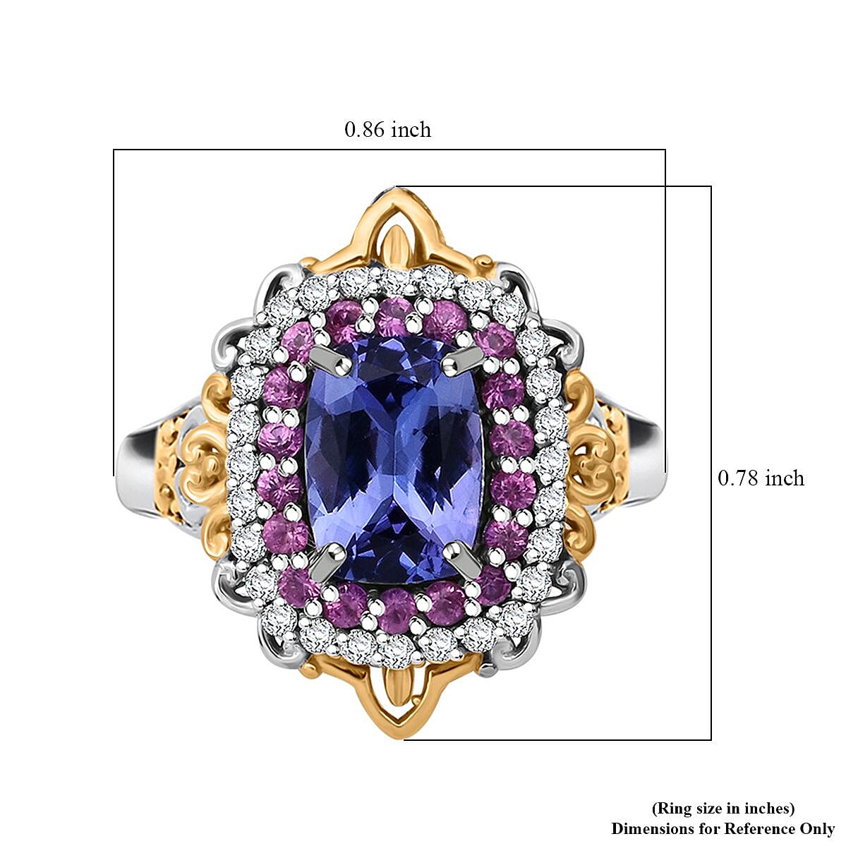 D'Joy Tanzanite and Multi Gemstone 2.15 ctw Celestial Harmony Ring in Vermeil YG and Rhodium Over Sterling Silver (Size 10.0)