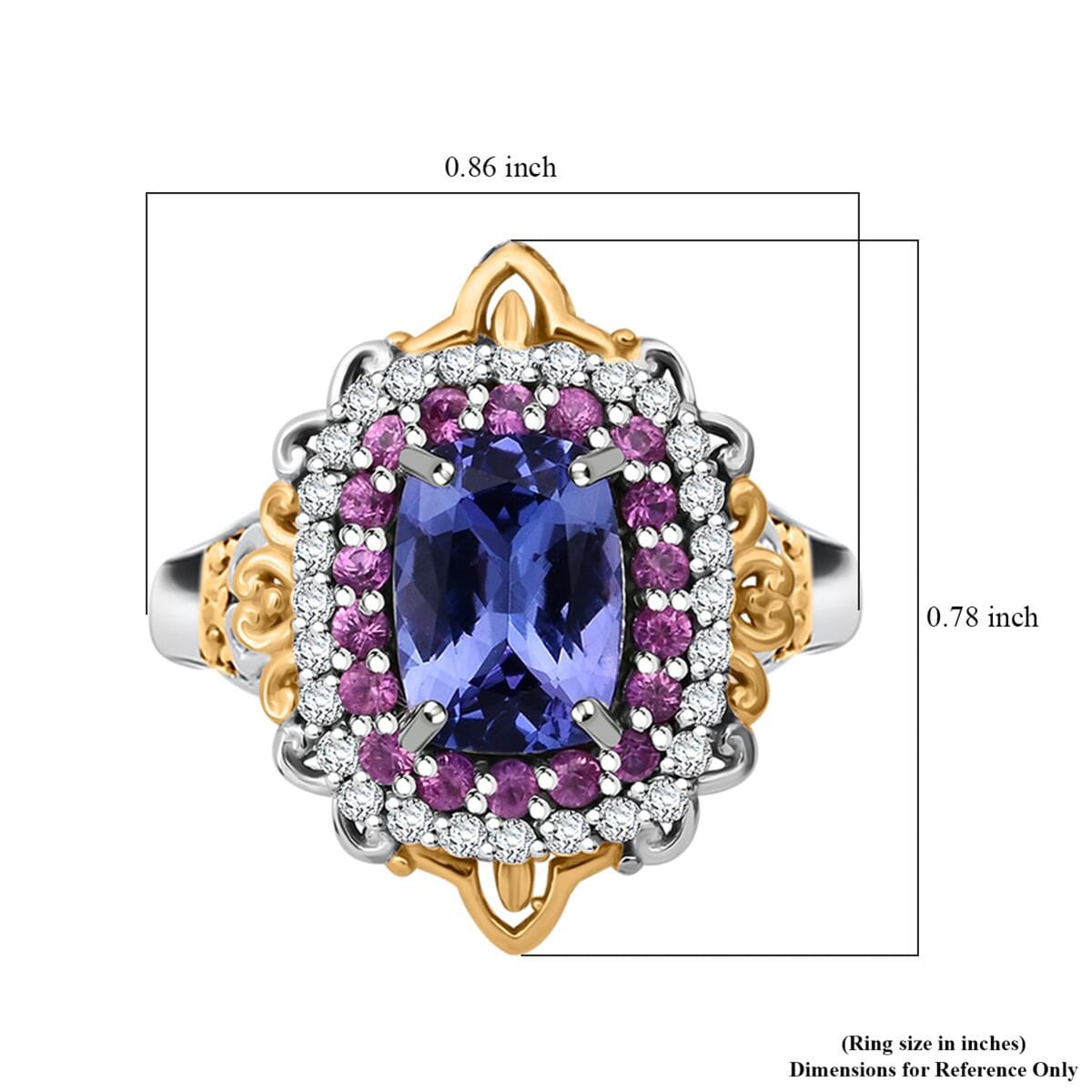 D'Joy Tanzanite and Multi Gemstone 2.15 ctw Celestial Harmony Ring in Vermeil YG and Rhodium Over Sterling Silver (Size 10.0) image number 5