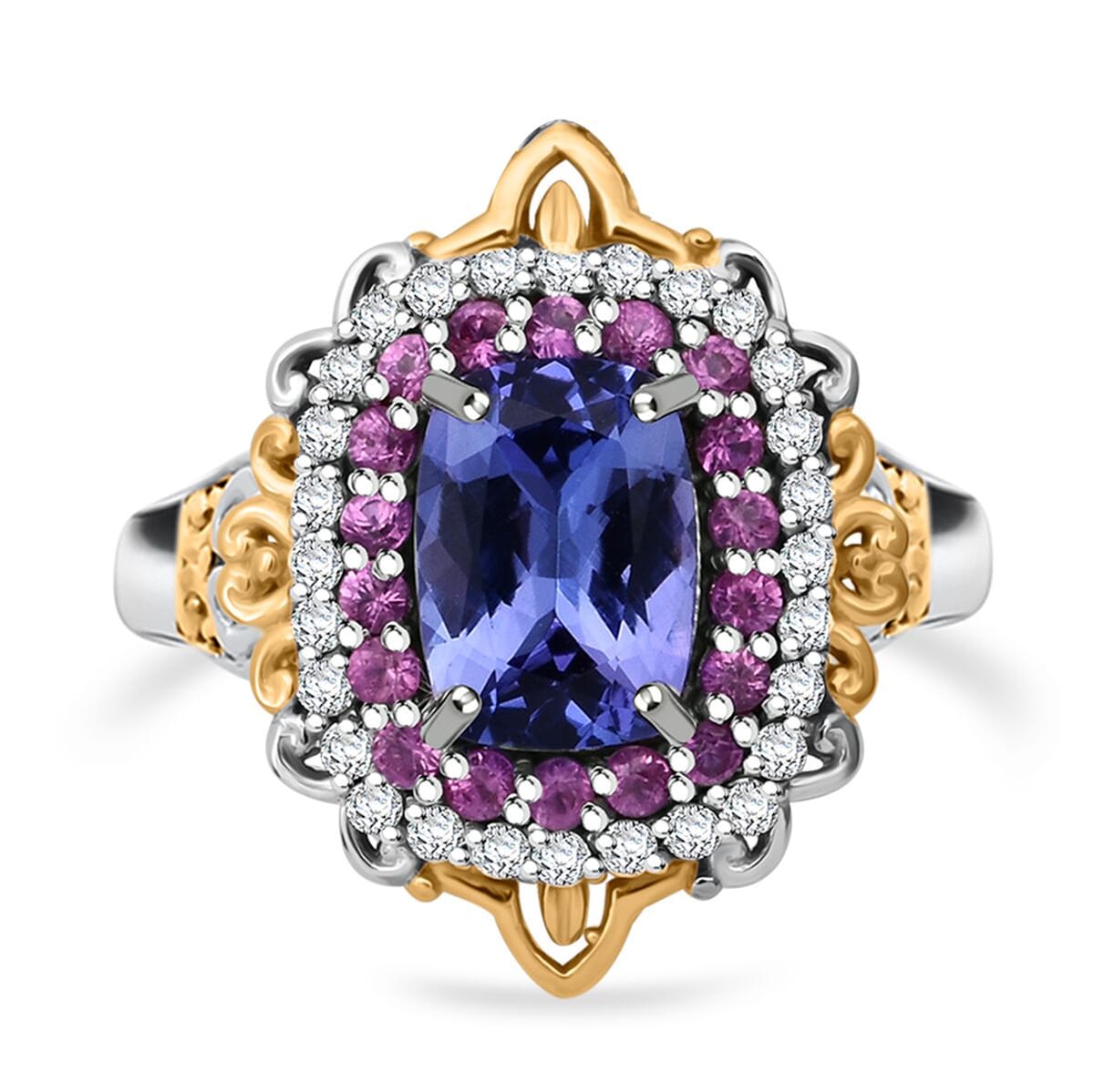 D'Joy Tanzanite and Multi Gemstone 2.15 ctw Celestial Harmony Ring in Vermeil YG and Rhodium Over Sterling Silver (Size 6.0) image number 0