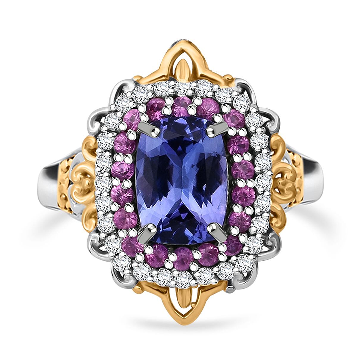 D'Joy Tanzanite and Multi Gemstone 2.15 ctw Celestial Harmony Ring in Vermeil YG and Rhodium Over Sterling Silver (Size 9.0) image number 0