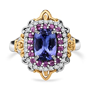D'Joy Tanzanite and Multi Gemstone 2.15 ctw Celestial Harmony Ring in Vermeil YG and Rhodium Over Sterling Silver (Size 9.0)