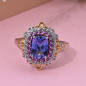 D'Joy Tanzanite and Multi Gemstone 2.15 ctw Celestial Harmony Ring in Vermeil YG and Rhodium Over Sterling Silver (Size 9.0)