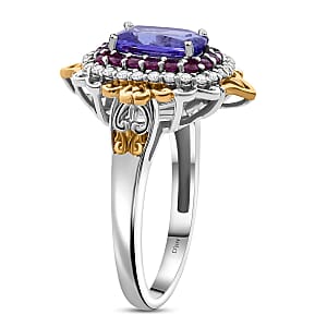D'Joy Tanzanite and Multi Gemstone 2.15 ctw Celestial Harmony Ring in Vermeil YG and Rhodium Over Sterling Silver (Size 9.0)