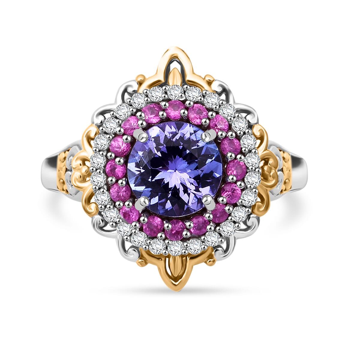 D'Joy Tanzanite and Multi Gemstone 2.00 ctw Celestial Harmony Ring in Vermeil YG and Rhodium Over Sterling Silver (Size 10.0) image number 0