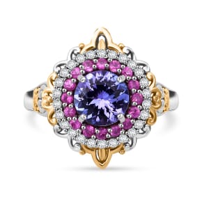 D'Joy Tanzanite and Multi Gemstone 2.00 ctw Celestial Harmony Ring in Vermeil YG and Rhodium Over Sterling Silver (Size 10.0)