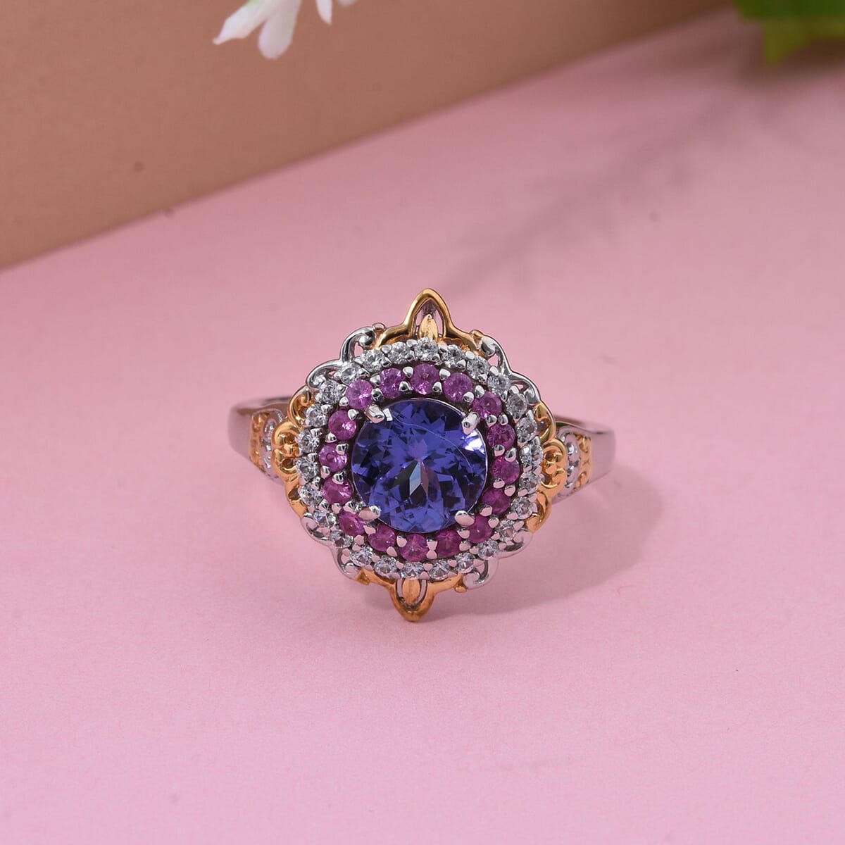D'Joy Tanzanite and Multi Gemstone 2.00 ctw Celestial Harmony Ring in Vermeil YG and Rhodium Over Sterling Silver (Size 10.0) image number 1