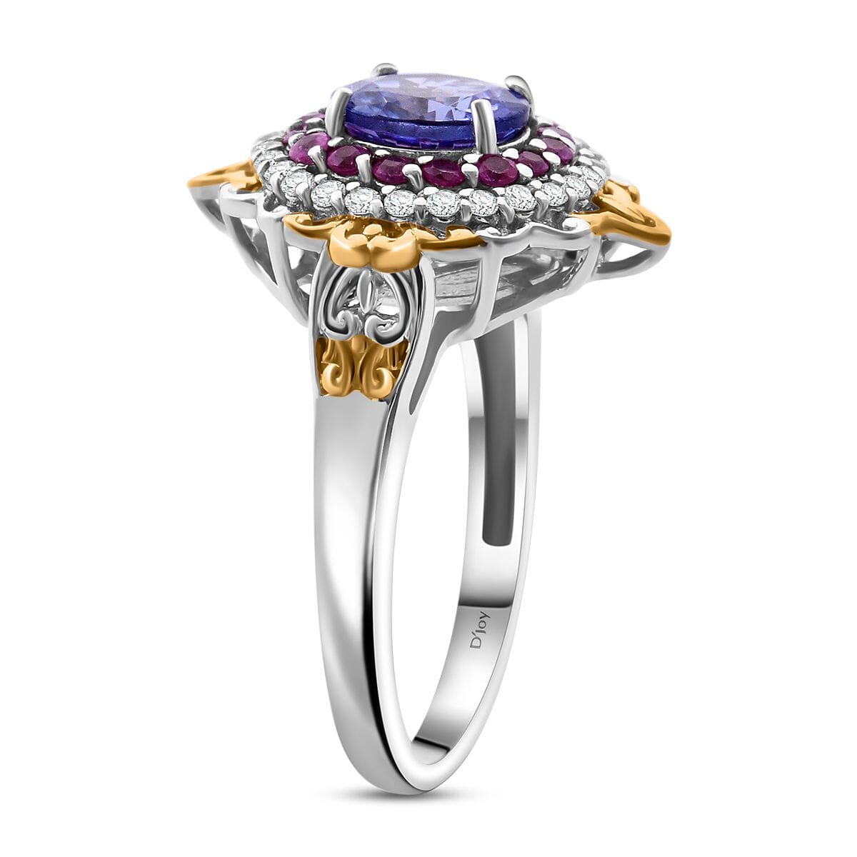 D'Joy Tanzanite and Multi Gemstone 2.00 ctw Celestial Harmony Ring in Vermeil YG and Rhodium Over Sterling Silver (Size 10.0) image number 3