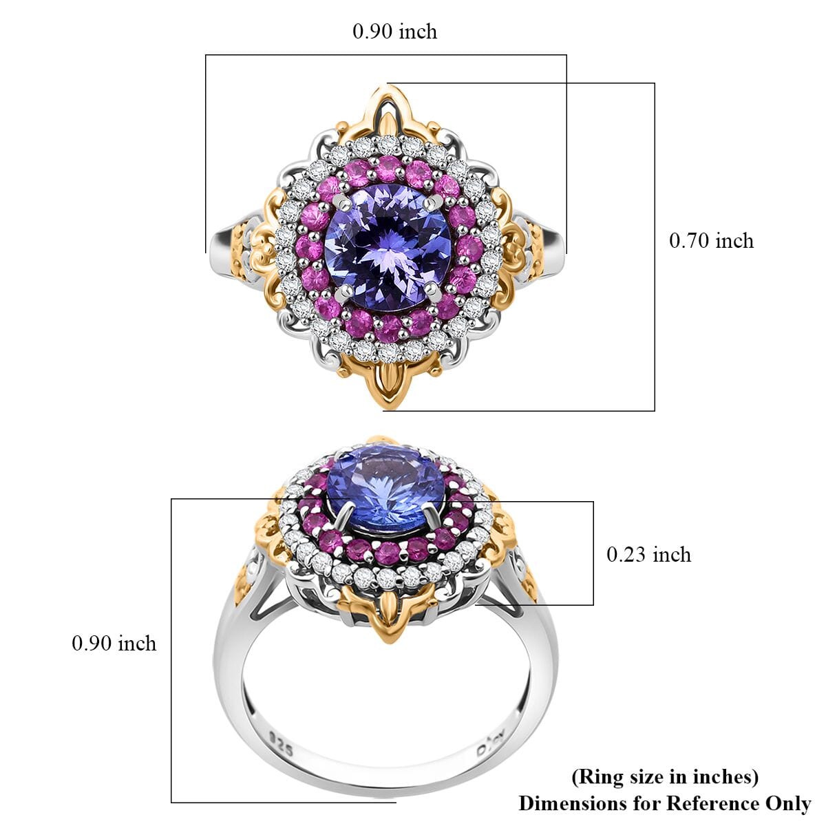 D'Joy Tanzanite and Multi Gemstone 2.00 ctw Celestial Harmony Ring in Vermeil YG and Rhodium Over Sterling Silver (Size 10.0) image number 5