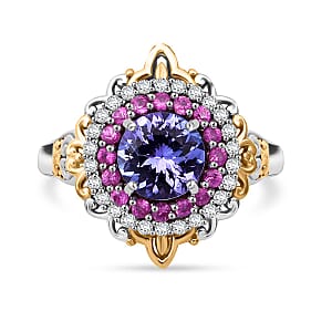 D'Joy Tanzanite and Multi Gemstone 2.00 ctw Celestial Harmony Ring in Vermeil YG and Rhodium Over Sterling Silver (Size 6.0)