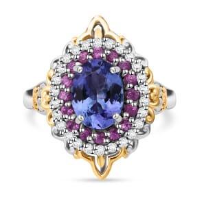 Tanzanite and Multi Gemstone 1.90 ctw Celestial Harmony Ring in Vermeil YG and Rhodium Over Sterling Silver (Size 10.0)