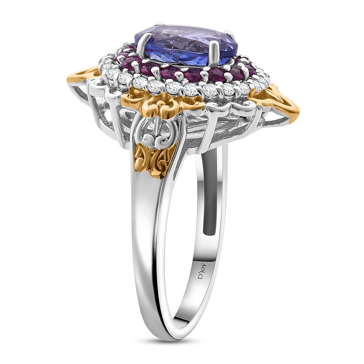 D'Joy Tanzanite and Multi Gemstone 1.90 ctw Celestial Harmony Ring in Vermeil YG and Rhodium Over Sterling Silver (Size 9.0) image number 3