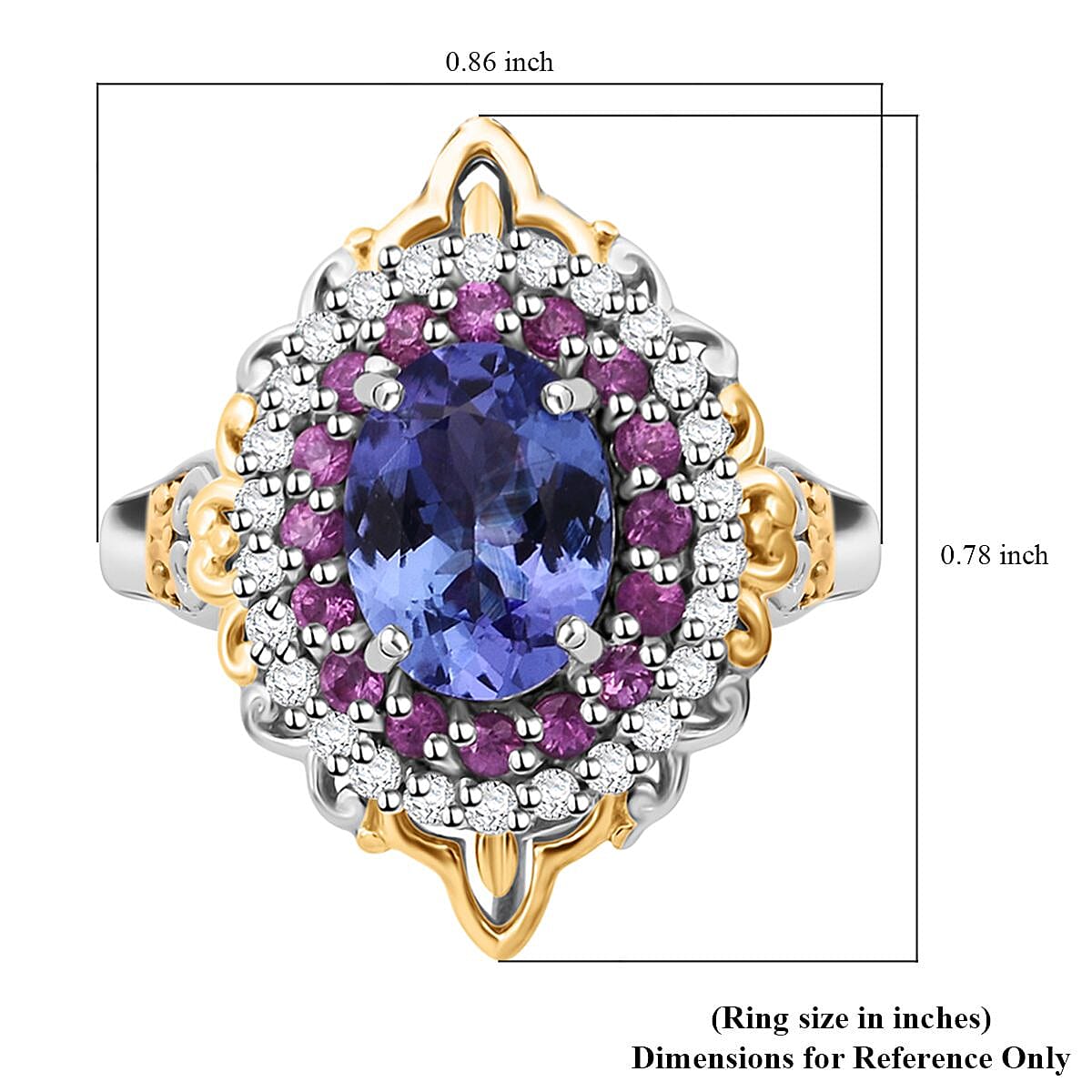 D'Joy Tanzanite and Multi Gemstone 1.90 ctw Celestial Harmony Ring in Vermeil YG and Rhodium Over Sterling Silver (Size 9.0) image number 5