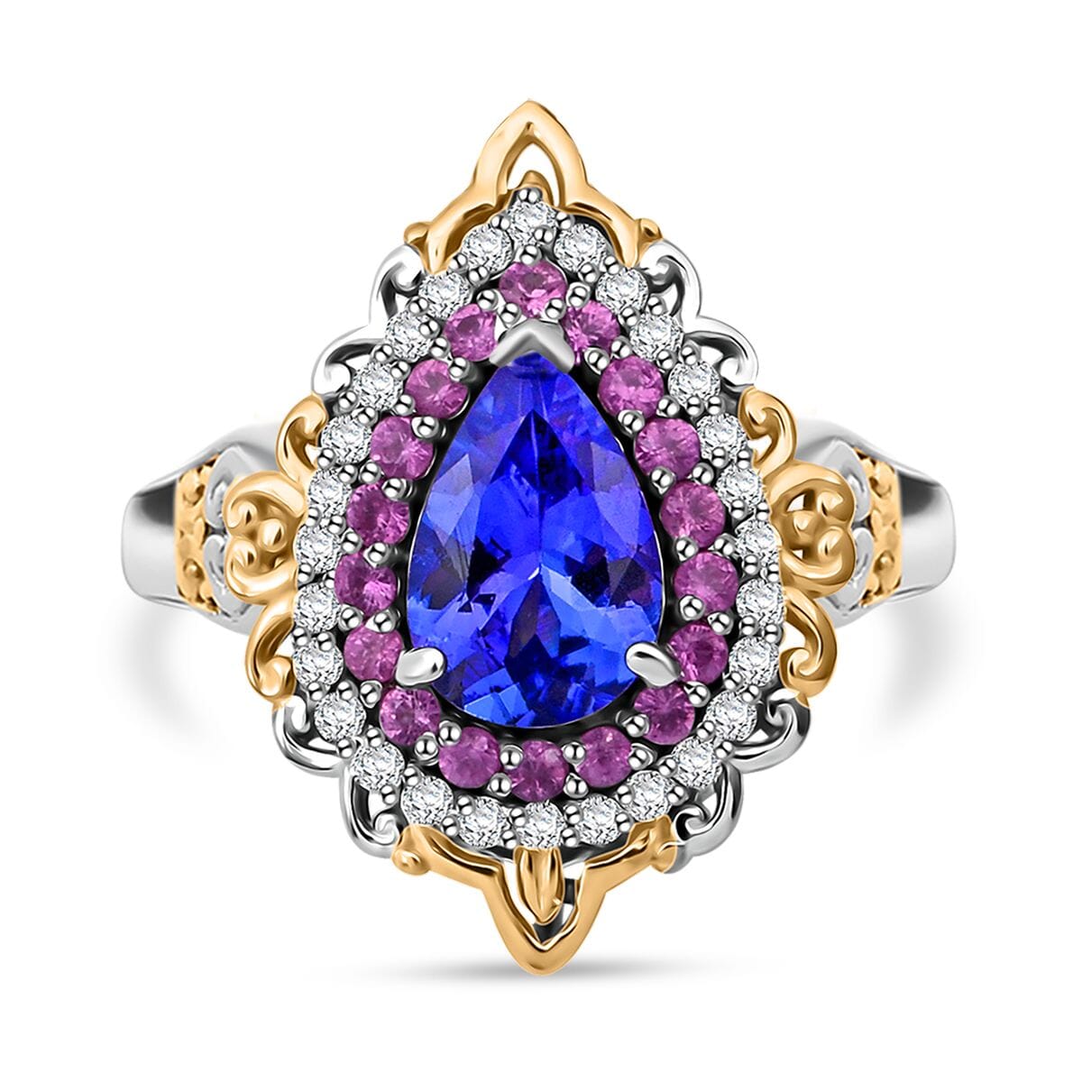 Tanzanite and Multi Gemstone 1.90 ctw Celestial Harmony Ring in Vermeil YG and Rhodium Over Sterling Silver (Size 10.0) image number 0