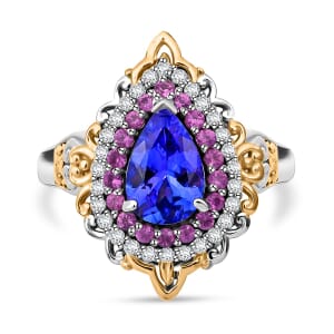 Tanzanite and Multi Gemstone 1.90 ctw Celestial Harmony Ring in Vermeil YG and Rhodium Over Sterling Silver (Size 10.0)