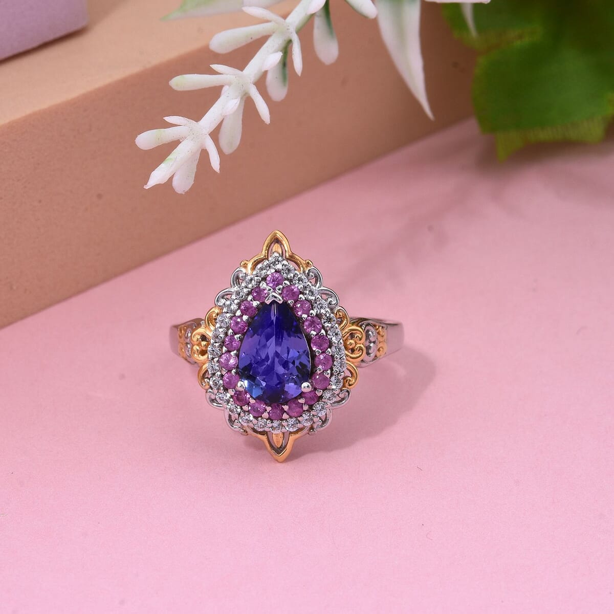 Tanzanite and Multi Gemstone 1.90 ctw Celestial Harmony Ring in Vermeil YG and Rhodium Over Sterling Silver (Size 10.0) image number 1
