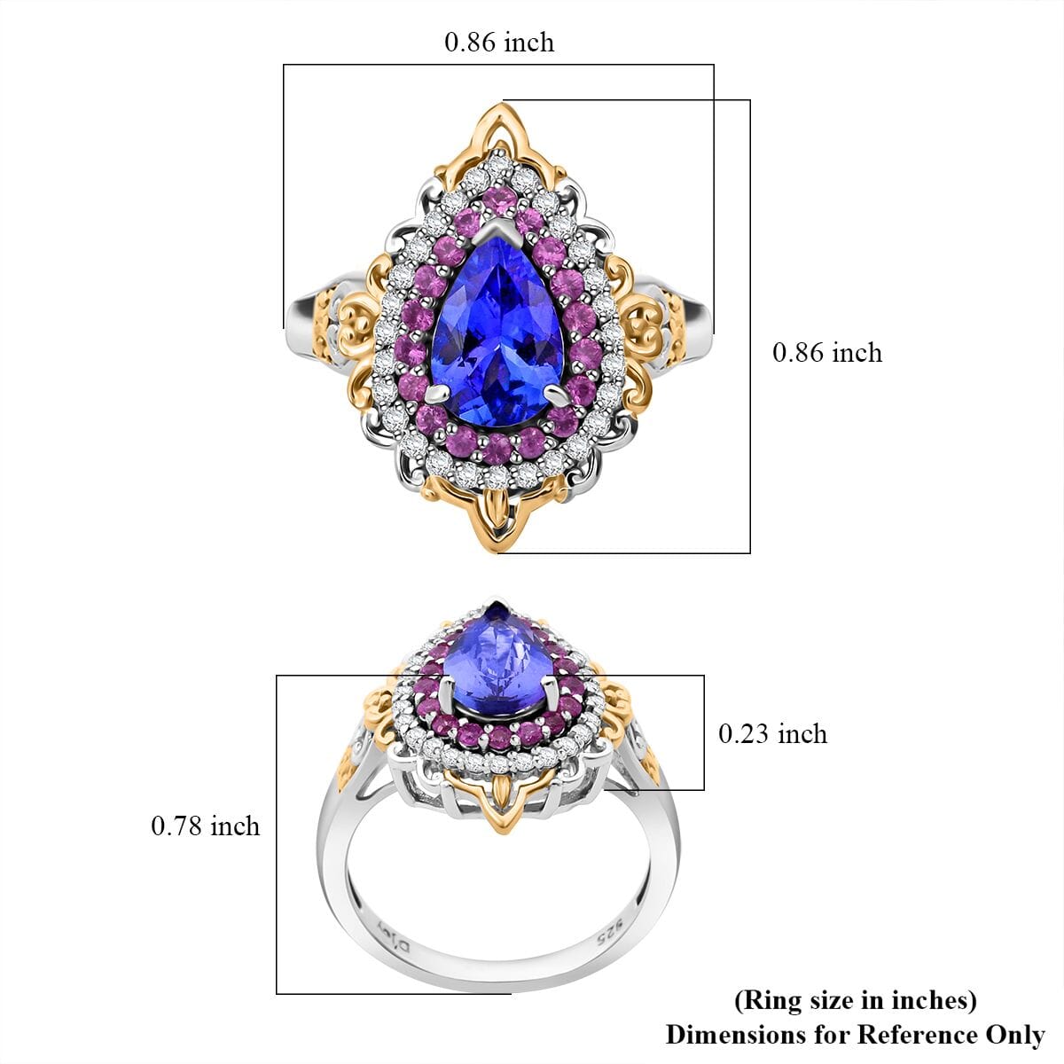 Tanzanite and Multi Gemstone 1.90 ctw Celestial Harmony Ring in Vermeil YG and Rhodium Over Sterling Silver (Size 10.0) image number 5